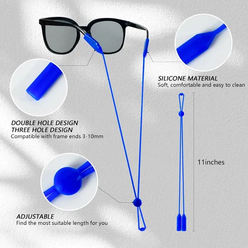 Miniatura 2 de BILIONE 6 correas ajustables para gafas, soporte de silicona antideslizante para gafas para mujeres y hombres, correa para gafas deportivas