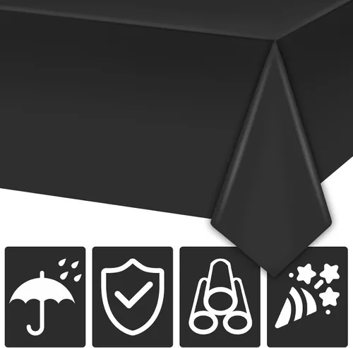 Miniatura 6 de Hxezoc Mantel de plástico desechable negro, 54 x 108 pulgadas, impermeable, para bodas, fiestas de cumpleaños, baby shower, suministros de fiesta