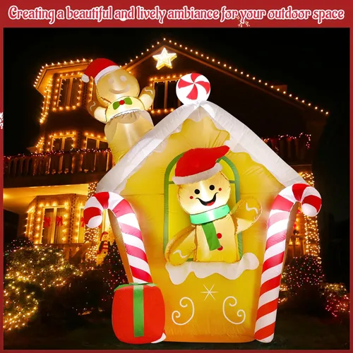 Miniatura 5 de MiniInflat Casa de jengibre inflable navideña de 5.4 pies, decoraciones navideñas para exteriores, decoración inflable navideña para patio con LED