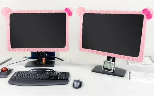 Miniatura 5 de Remagr 2 fundas Kawaii para monitor de computadora de 20 a 29 pulgadas con diseño de orejas de gato, lindo protector de polvo para monitor rosa