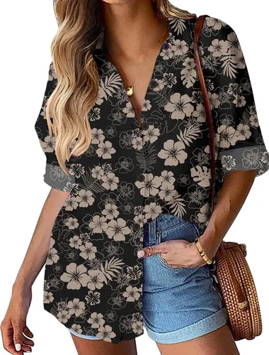 Miniatura 25 de HOTOUCH Camisa de manga larga con botones de lino para mujer, blusa de algodón casual, holgada, con cuello, para trabajo, de gasa, con bolsillo