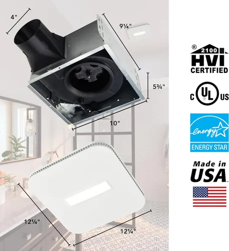 Miniatura 6 de Broan-NuTone AE80LK - Ventilador con LED CleanCover e instalación en el costado de la habitación, certificado ENERGY STAR, 80 CFM, 0.7 Sones