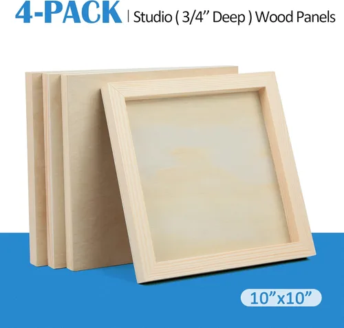 Miniatura 6 de Falling in Art Kit de paneles de lienzo de madera de abedul sin terminar, paquete de 4 tablas de cuna de estudio de 10 x 10 pulgadas de profundidad