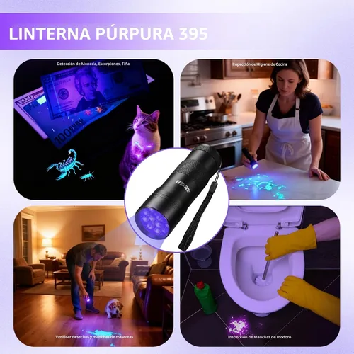 Miniatura 4 de Linterna UV Luz Negra–Pequeña Portátil Mini de 12 LED, Luz Negra para Detección de Manchas Ocultas en la Habitación, Curado de Resina, Búsqueda