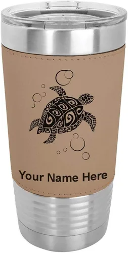 Miniatura 20 de LaserGram Vaso aislado al vacío de 20 onzas, tortuga marina hawaiana, grabado personalizado incluido (piel sintética, estilo béisbol)