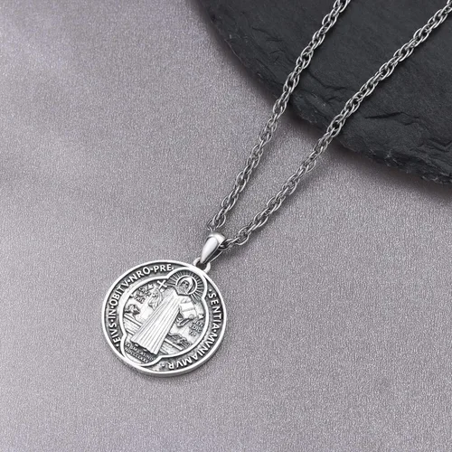Miniatura 3 de Aniu Collar de plata de ley S925 de San MiguelSan CristópaloSan BenitoSan Jesús para hombres y mujeres, arcángel, RaguelUriel, colgante de amuleto