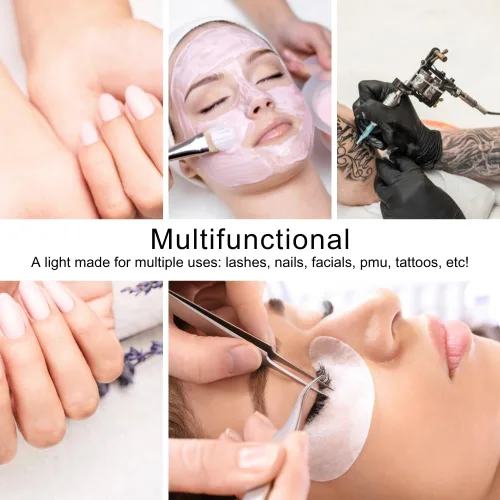 Miniatura 3 de Lámpara LED regulable para pestañas de pie, luz de tatuaje ajustable con tonos cálidos y fríos, lámpara de media luna con diseño de halo giratorio