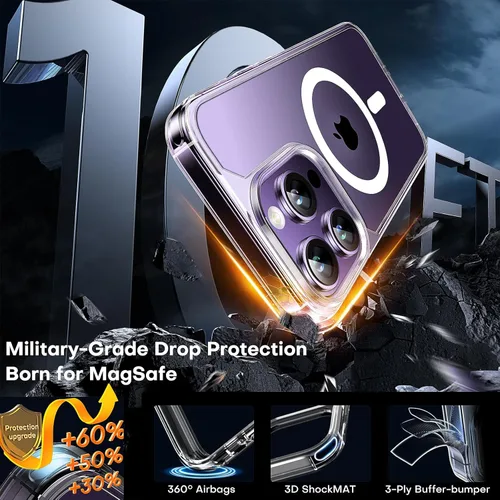 Miniatura 4 de TAURI Funda magnética 2 en 1 transparente para iPhone 14 Pro, compatible con Magsafe [no amarillenta] con protector de pantalla, protección de grado