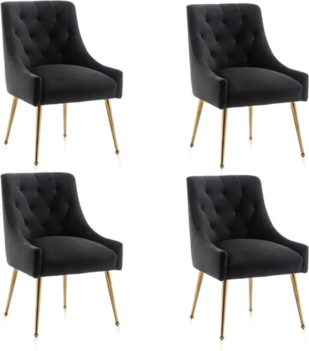 Miniatura 9 de Juego de 2 sillas de comedor, sillas de comedor modernas de terciopelo con patas doradas, elegantes sillas decorativas acolchadas para recepción