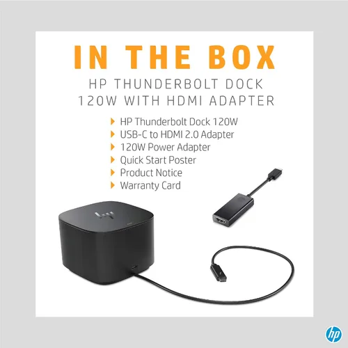 Miniatura 5 de HP Base Thunderbolt de 120 W con adaptador HDMI, estación de acoplamiento universal USB-C, un cable, múltiples conexiones, con una sola conexión