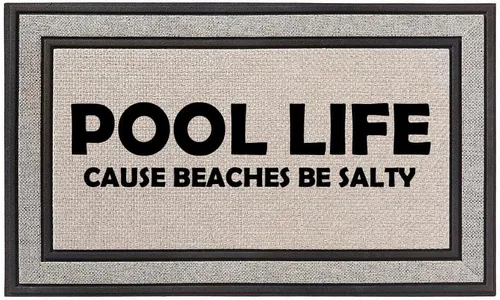 Daylor Felpudo para interiores y exteriores, de 18 x 30 pulgadas, color gris/beige/negro, con parte trasera de goma para la piscina, divertido