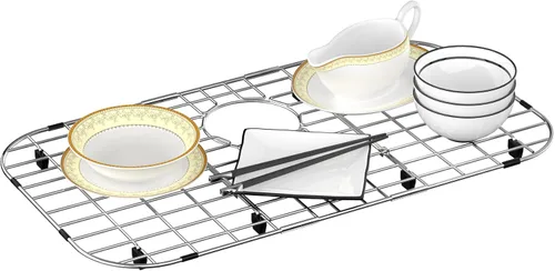 Miniatura 7 de Protector de rejilla de fregadero SlimmKISS de 26" x 14" para cocina, estante de fregadero con agujero de drenaje trasero y radio de esquina