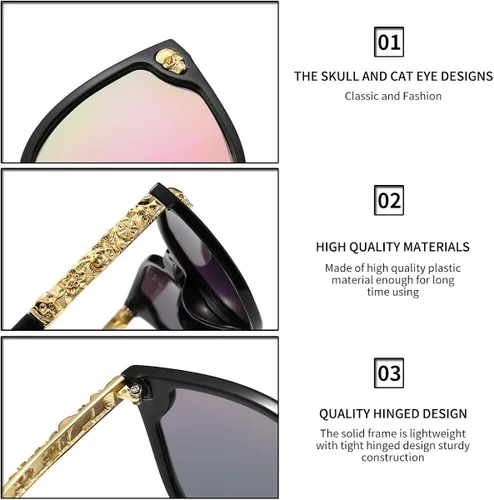 Miniatura 8 de Dollger Lentes de sol con diseño de calavera, y aros con forma de ojo de gato, protección UV400