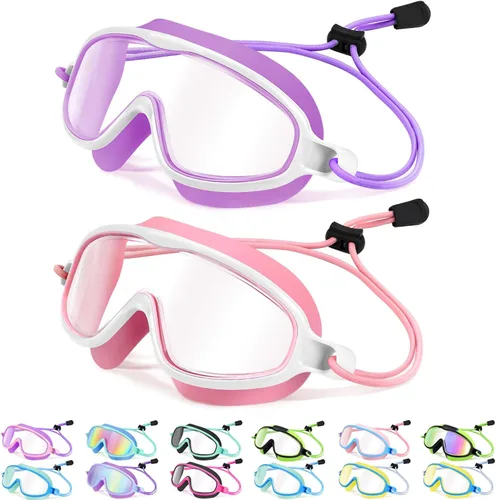 Miniatura 8 de Vvinca Gafas de natación para niños con correa elástica amplia visión anti niebla UV máscara de piscina gafas para 3-10 niños pequeños niñas niños