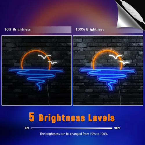 Miniatura 3 de Señal de neón de puesta de sol y amanecer para decoración de pared, señal de luz de neón LED regulable para playa, dormitorio, sala de estar, boda