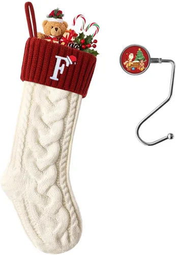 Miniatura 48 de Botas de Navidad personalizadas, iniciales personalizadas, 18 pulgadas, botas de Navidad tejidas con letras para colgar en la chimenea, botas de Rojo
