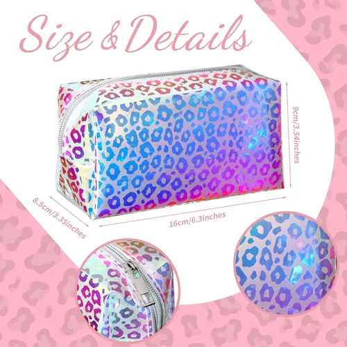 Miniatura 3 de Boao 2 bolsas de maquillaje holográficas iridiscentes transparentes con purpurina, bolsa de cosméticos de viaje, bolsa de aseo con cremallera