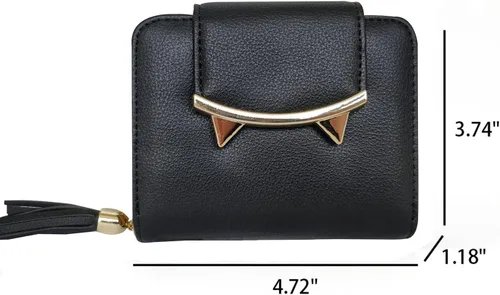 Miniatura 4 de heysun Mujer adorable pequeño cartera Orejas de gato cartera Dinero Clip Tarjeta de diseñador caso, negro