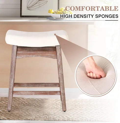 Miniatura 5 de Taburetes de altura para mostrador Sophia & William, taburetes de 24" con patas de madera maciza, taburetes de altura de mostrador tapizados en tela