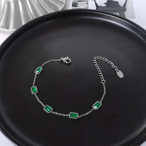 Miniatura 3 de Pulsera de oro de 14 quilates con cinco esmeraldas de corte cuadrado, diseño de pulsera ajustable para cualquier muñeca, regalo elegante para ella