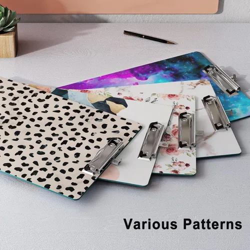 Miniatura 6 de Lindo portapapeles con diseño decorativo de madera de leopardo, tamaño A4/carta, tablillas con clip para aula y oficina, tamaño estándar 9" x 12.5