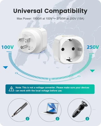 Miniatura 4 de LENCENT Paquete de 2 Adaptadores de Enchufe de Europa a EE.UU., Adaptador Europeo a EE.UU., Adaptador de Enchufe de Toma Americana, Adaptador de UE