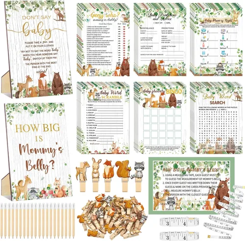 Miniatura 32 de Funnymoom 426 Piezas Juego de Juegos para Baby Shower de Papel Kraft - 8 Juegos, Incluye Bingo de Baby Shower, El Precio Correcto, Adivina Quién