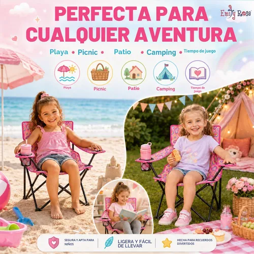 Miniatura 7 de Emily Rose Silla de playa plegable para niños con soporte para tazas, bloqueo de seguridad y estuche de transporte a juego (corazones juguetones)
