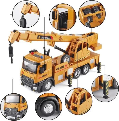 Miniatura 5 de OANMYJJO Camión de Grúa de Juguete Infantil de Metal Modelo de Grúa de Fundición a Presión, Juguetes de Camiones de Construcción con Sonidos y Luces