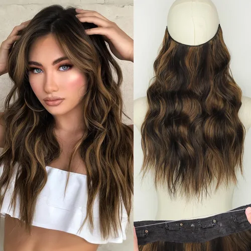 Miniatura 79 de KooKaStyle - Extensiones de cabello con hilo invisible, diadema transparente, ajustables, 4 clips fijadores, cabello largo y ondulado de 12