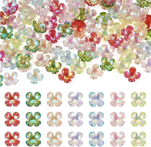 Beadthoven - 105 cuentas acrílicas galvanizadas de flores, cuentas espaciadoras de flores coloridas, tapas de extremo de color AB de 4 pétalos,