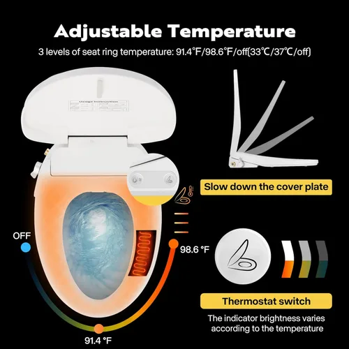 Miniatura 3 de VIVOHOME Asiento de inodoro con calefacción inteligente con boquilla autolimpiante para limpieza trasera y delantera, secador de aire caliente