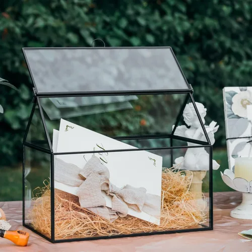 Miniatura 9 de NCYP - Caja de tarjetas de vidrio con tapa para micro boda, cumpleaños, recepción de fiesta, 10.2 x 5.9 x 8.2 pulgadas, tarjetero con forma de casa