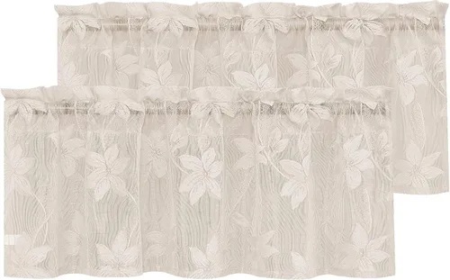 Miniatura 60 de DWCN Paquete de 2 cenefas de encaje floral para cocina, 52 x 18 pulgadas, con bolsillo para barra, cortina de gasa para ventana pequeña, cocina