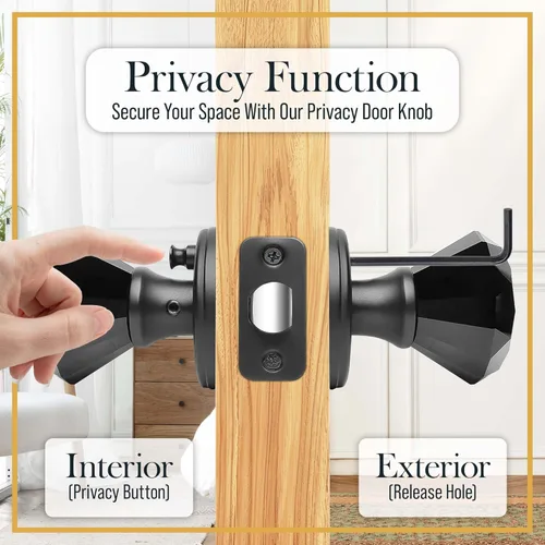 Miniatura 5 de Balin Designs - Perilla de puerta de cristal negro con cerradura, juego de perillas de puerta de vidrio para privacidad interior, manija decorativa