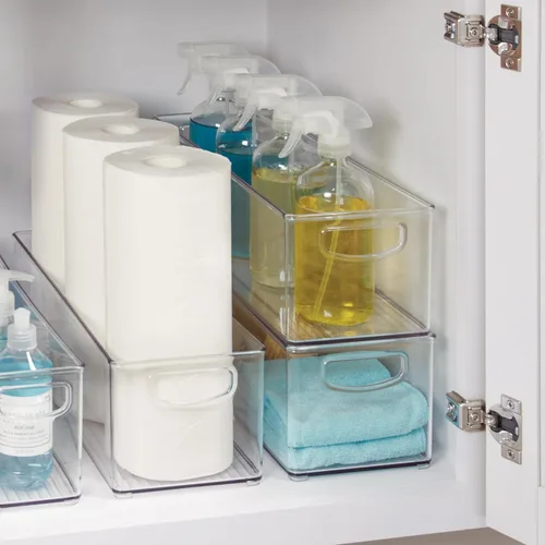 Miniatura 6 de iDesign - Recipiente de plástico apilable para despensa con asas para gabinetes o refrigerador, transparente, fabricado en EE. UU Para armarios