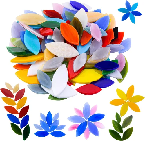 Miniatura 12 de Yoption 100 azulejos de mosaico de pétalos, azulejos cortados a mano con hojas de flores de vidrio para arte y decoración del hogar