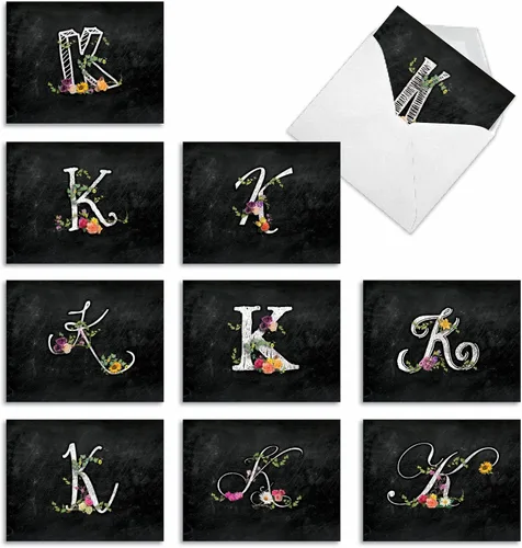 Miniatura 9 de The Best Card Company - 10 tarjetas de notas en blanco surtidas de letra S inicial, papelería personal con monograma floral con sobres a granel de 4