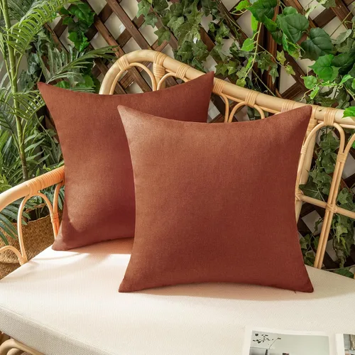 Miniatura 25 de Juego de 2 fundas para cojines de exterior, impermeables, decorativas, de lino, para casa de campo, fundas sólidas para cojines para tienda