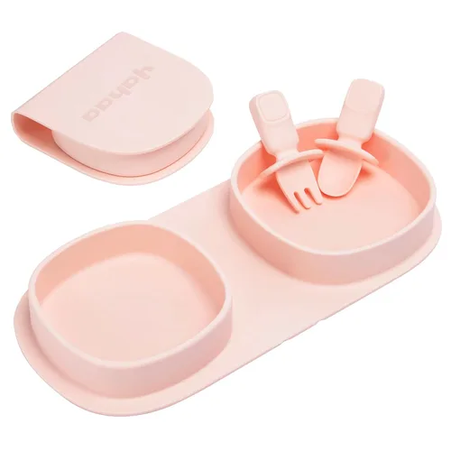 Miniatura 8 de Platos llanos plegables de silicona, platos para bebé, esenciales de viaje con tenedores y cucharas, aptos para microondas y lavavajillas, aguamarina
