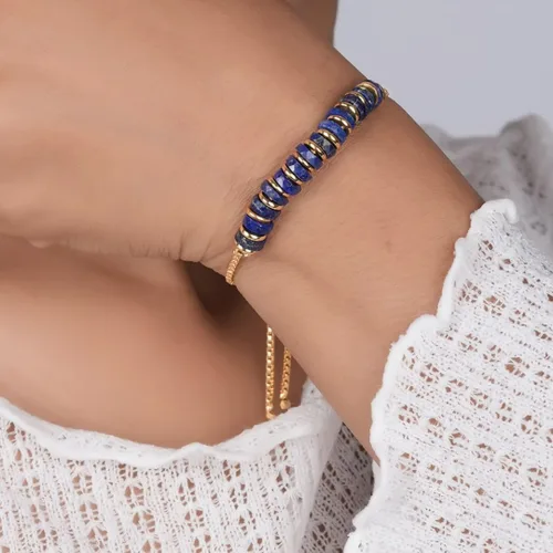 Miniatura 51 de Natural Heishi Beads With Spacers Slider Bracelet Gemstone Healing Jewelry With 14k Yellow Gold Plated 8- Inch Adjustable Length