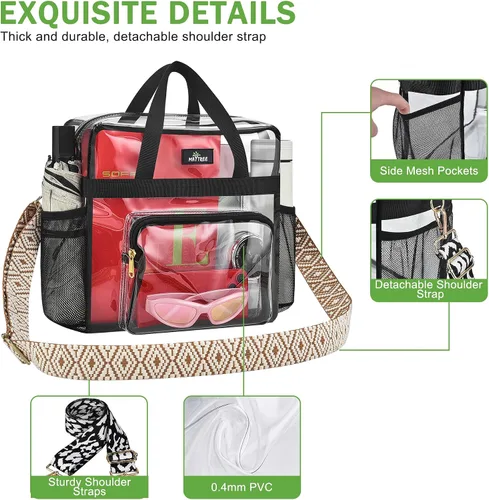 Miniatura 35 de MAY TREE Bolsa transparente para eventos en estadios de 12 x 6 x 12 pulgadas, bolsa de almuerzo transparente con correas reforzadas para trabajo