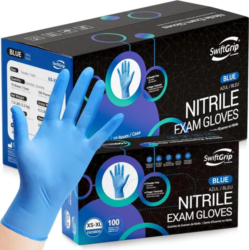 SwiftGrip Disposable Nitrile Exam Gloves, Blue, Latex Free, Medical Gloves for Cleaning, Food-Safe, Powder Free, Non-Sterile