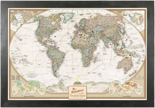 Miniatura 23 de Mapamundi con alfileres, personalizado, ejecutivo, con marco de 24 x 36" y alfileres, Negro (Rustic Black), 24 x 36 pulgadas Marco negro rústico