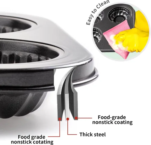 Miniatura 3 de Yomvzake Mini molde para tartas, 6 cavidades de tubo acanalado para tartas, molde para brownie, molde redondo pequeño para tartas para tartas