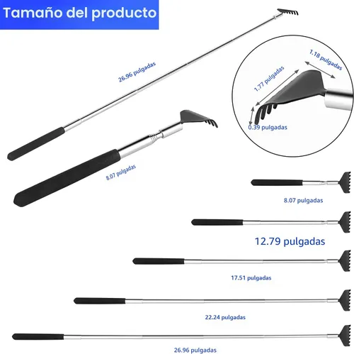 Miniatura 4 de Kuvvfe Paquete de 2 rascadores de espalda extensibles portátiles, rascador de espalda telescópico de acero inoxidable con hermoso embalaje de regalo