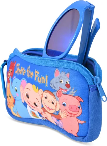 Miniatura 3 de CoComelon Gafas de sol para niños con estuche de transporte, gafas de sol para niños pequeños, Azul Patchwork, 55mm