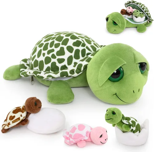 Miniatura 28 de MorisMos - Animales de peluche de lagarto, mamá camaleón gigante de 27 pulgadas con 4 lagartos bebés, juguetes para niños y niñas, mamá iguana