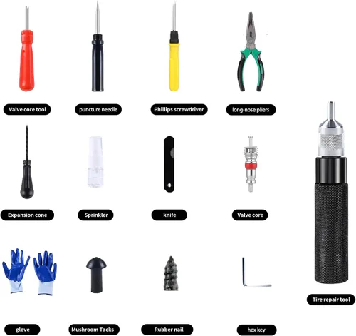 Miniatura 2 de Kit de reparación de pinchazos de neumáticos sin cámara con tapón de seta, repara pinchazos y neumáticos planos para motocicletas, automóviles