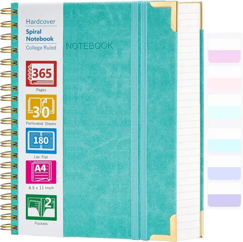 Miniatura 23 de Cuaderno de espiral, cuaderno de cuero de tapa dura de 365 páginas, diario encuadernado de gran tamaño A5 para mujeres y hombres, cuadernos rayados